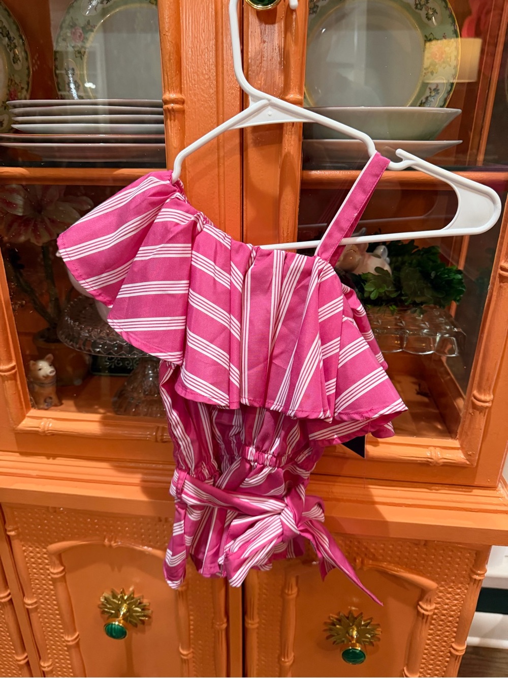 Habitual Pink & White Striped One-Shoulder Ruffle Top